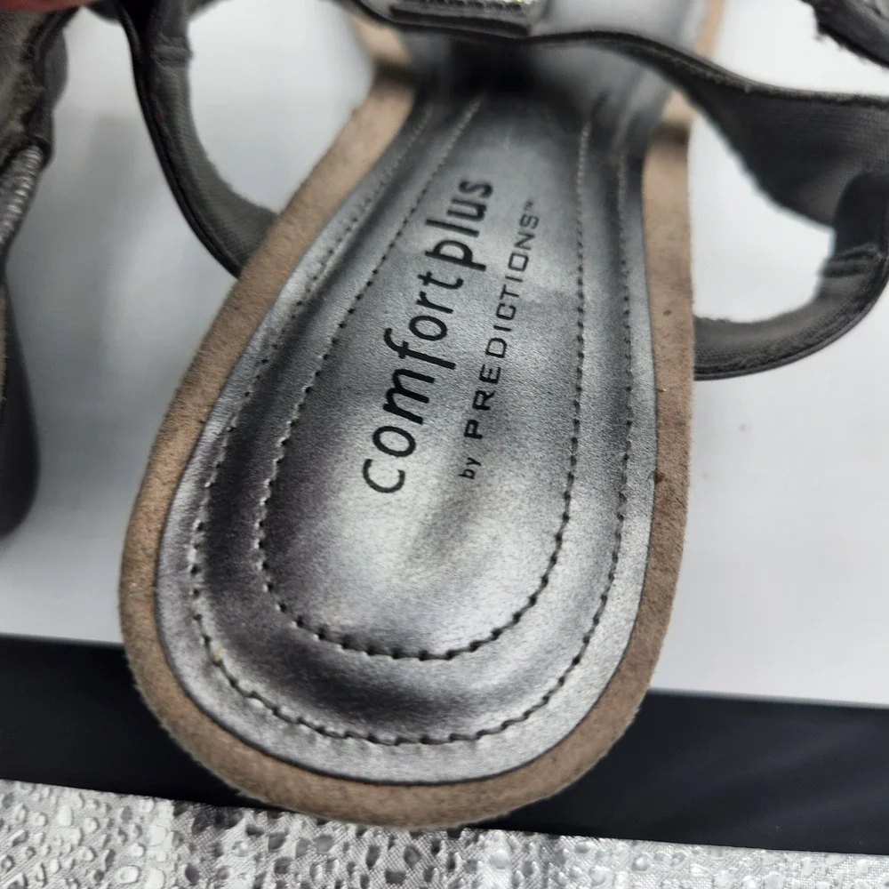 Comfort Plus Predictions Women's‎ Gray Rhinestone Wedge Sandals Size 10W